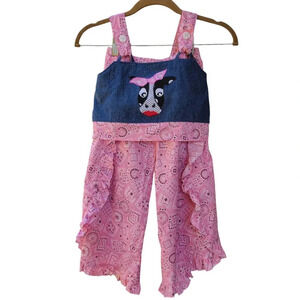 Handmade Boutique-style Top Pants Matching Set Girl Size 5, Cow Pink Bandana